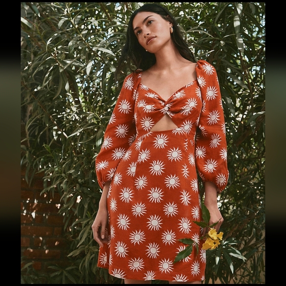 LOFT Beach Sun Pattern Cut-Out Linen Dress S - Picture 1 of 8